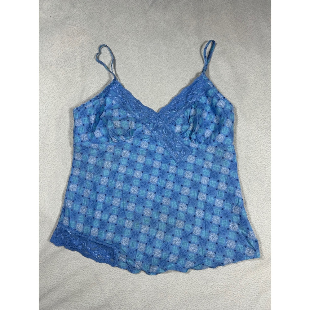 George Camisole Women XL(16/18) Blue‎ Cotton Lace Trim Medallion Print GL261009
